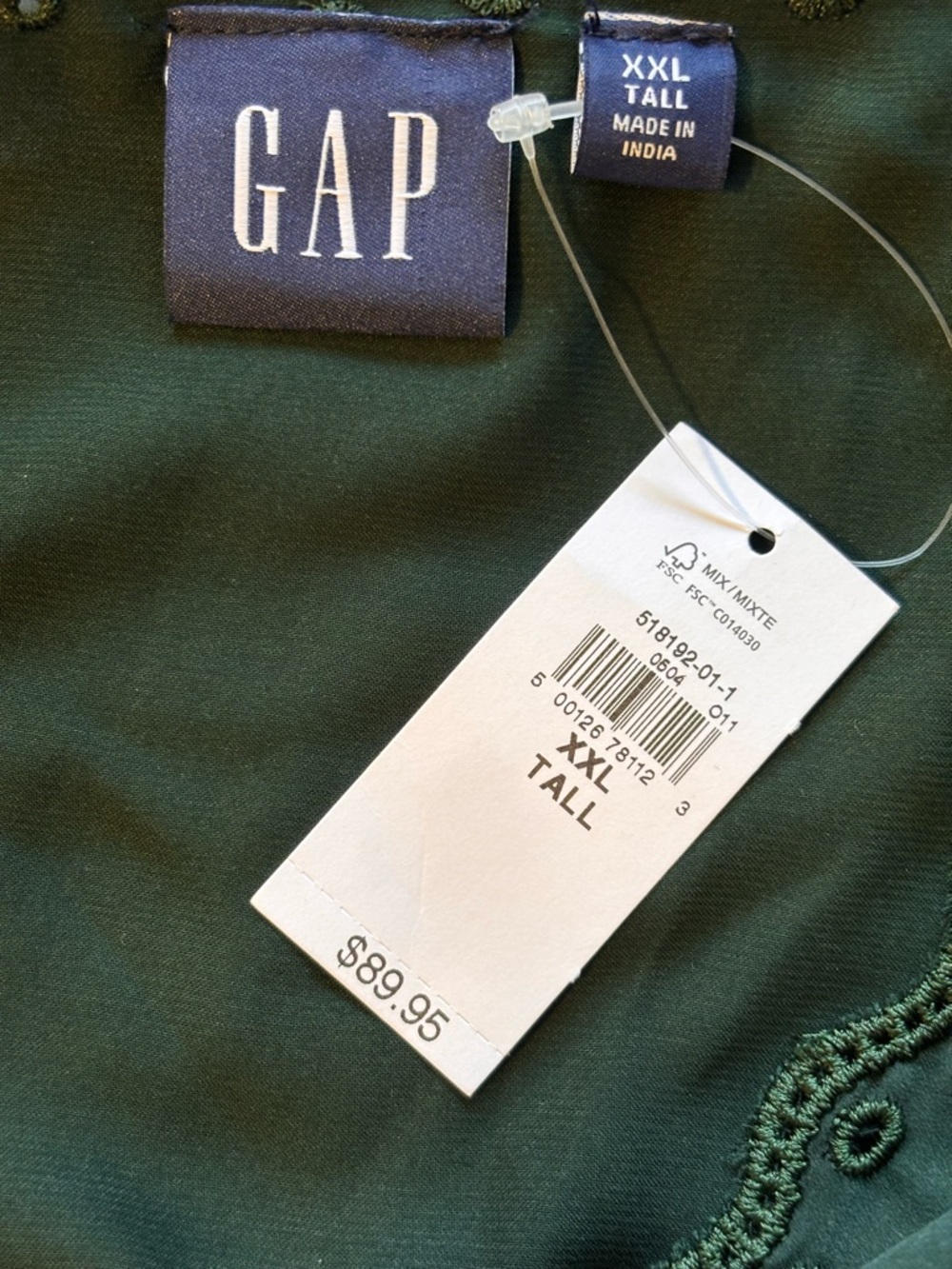 NWT GAP Green Satin Empire Long Sleeve Midi Dress with Side Slit Size XXL Tall - Picture 5 of 9